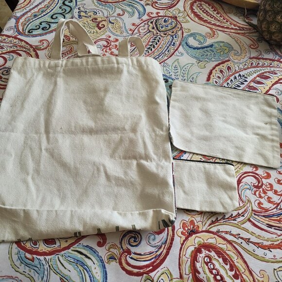 3 Pc Black Cat Canvas Tote Bag Makeup Coin Purse Set Gift Reusable - Picture 3 of 7